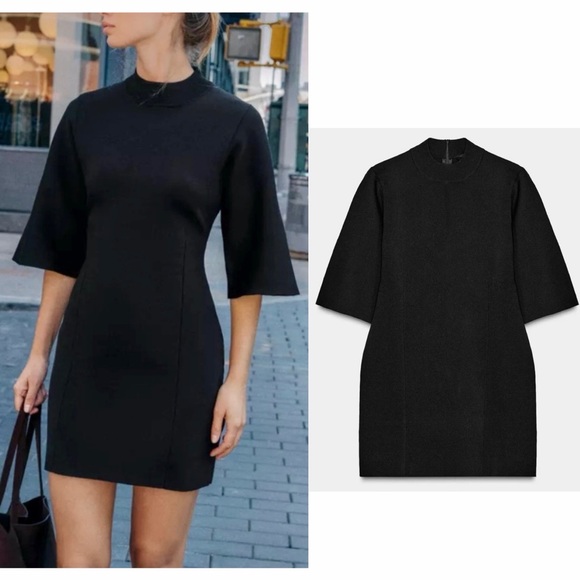Zara Dresses & Skirts - Zara NWT black 3/4th quart sleeve mock neck knit sweater mini dress